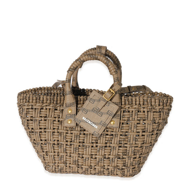 Balenciaga Brown Signature Monogram XS Bistro Basket Tote