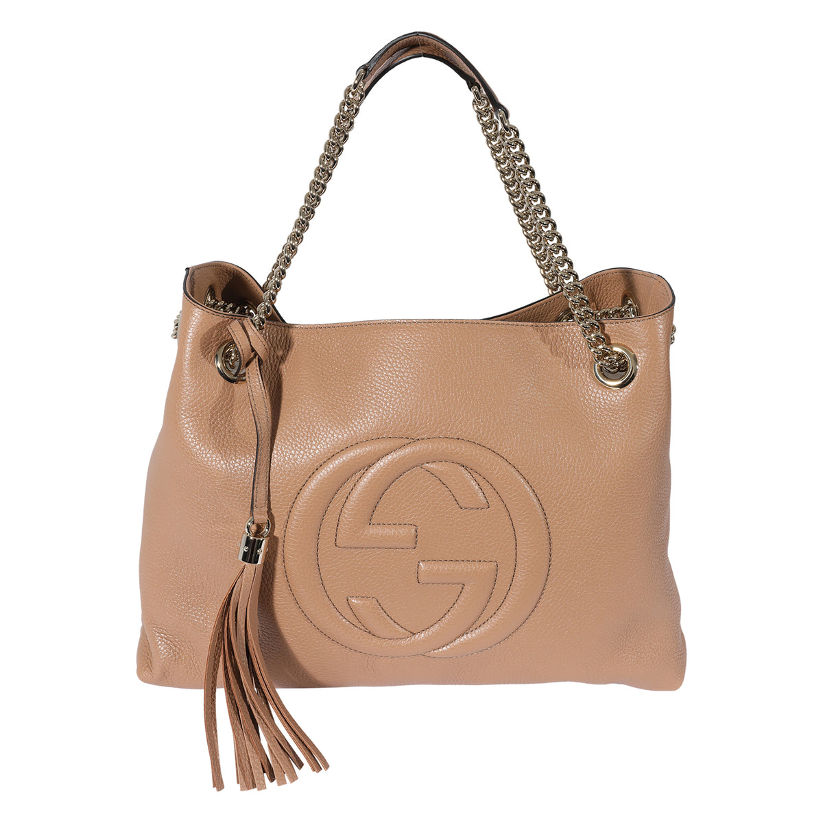 Gucci Beige Pebbled Leather Soho Chain Tote