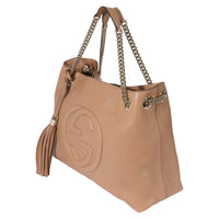 Gucci Beige Pebbled Leather Soho Chain Tote