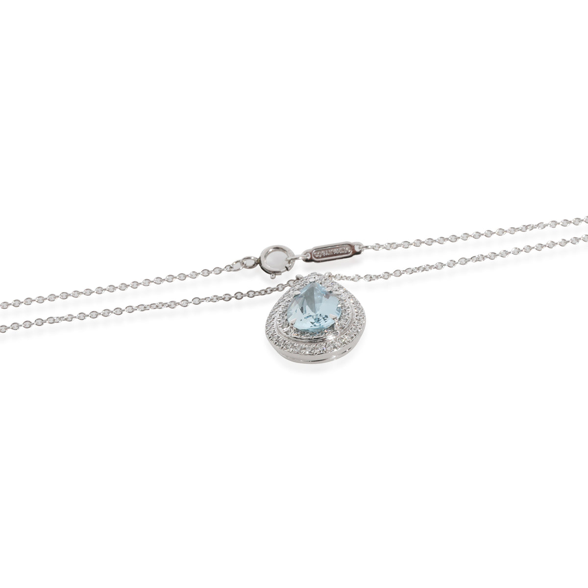 Tiffany & Co. Soleste Aquamarine Diamond Halo Pendant in Platinum 0.19 CTW