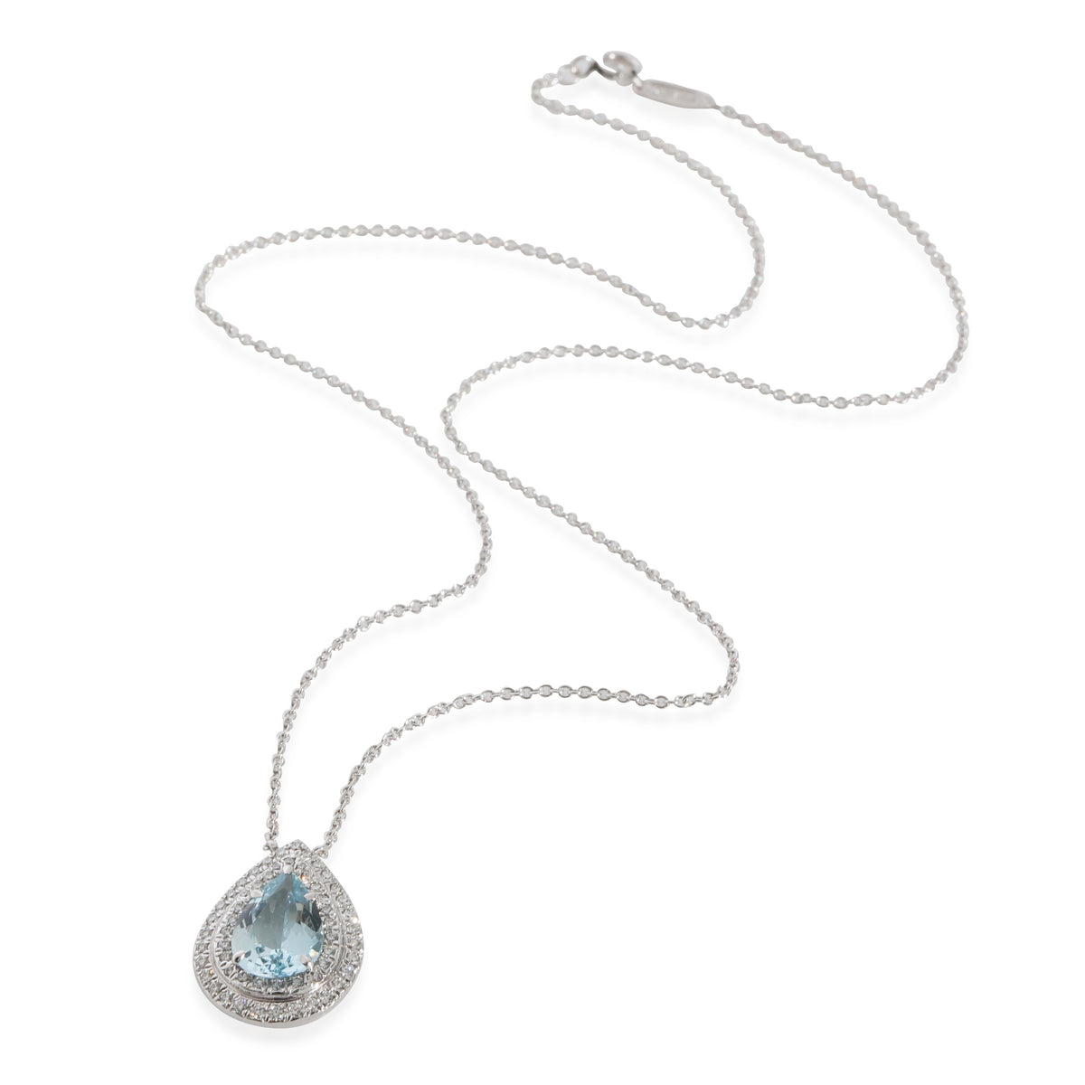 Tiffany & Co. Soleste Aquamarine Diamond Halo Pendant in Platinum 0.19 CTW