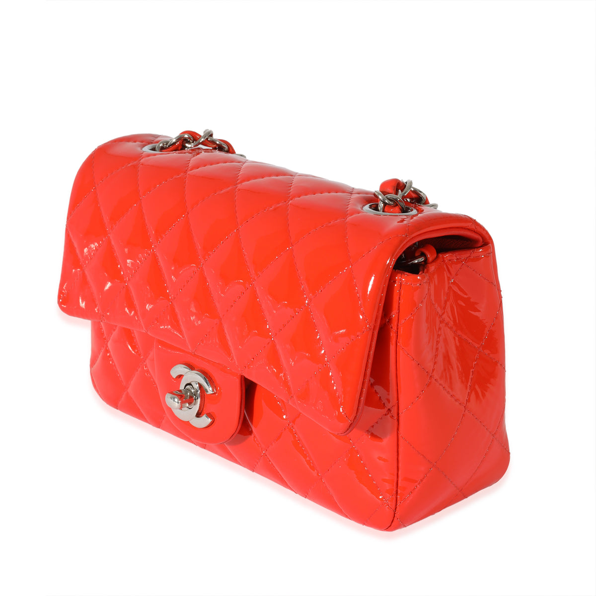 Chanel Square Classic Single Flap Bag Quilted Patent Mini at 1stDibs