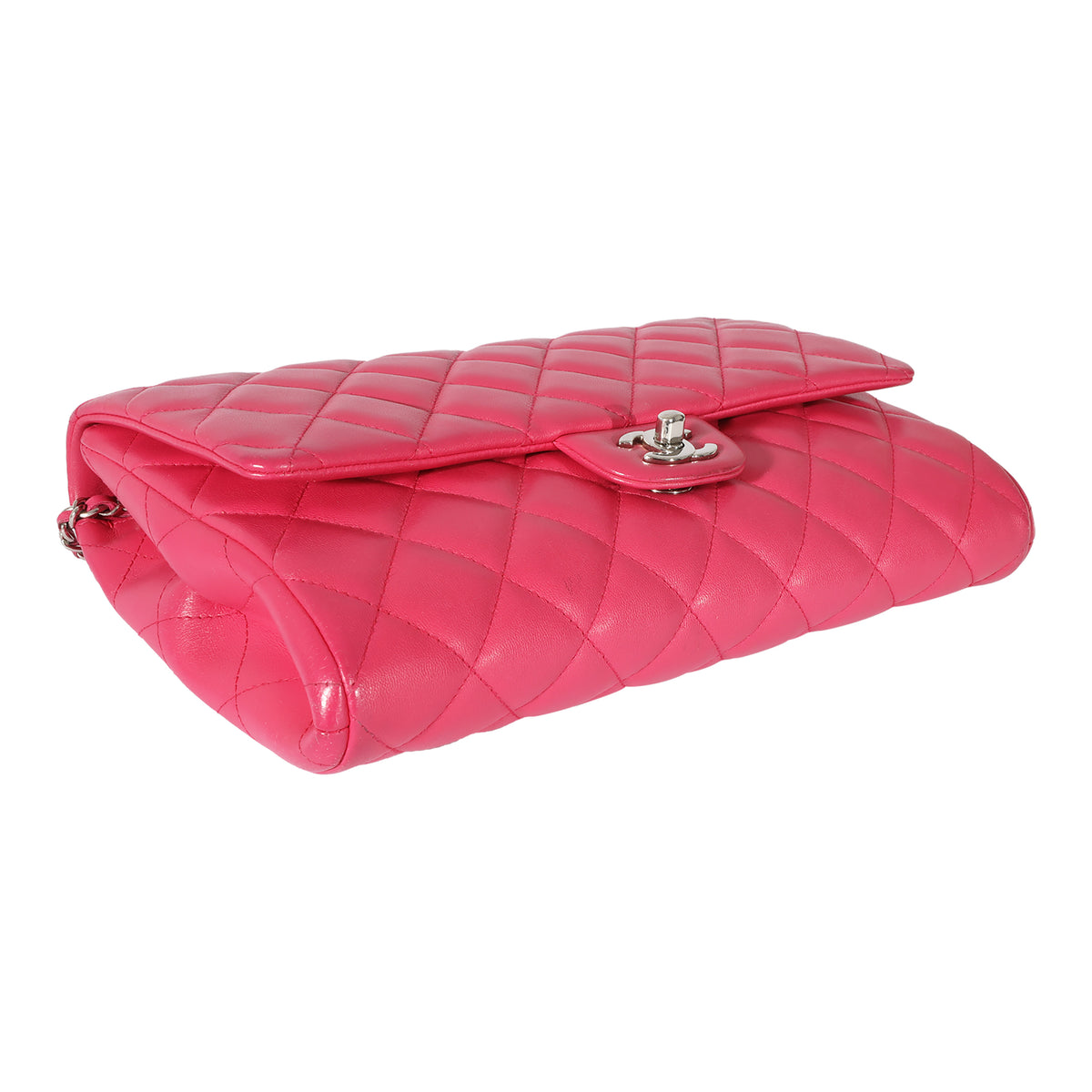 Chanel Pink Lambskin Classic Flap Clutch With Chain