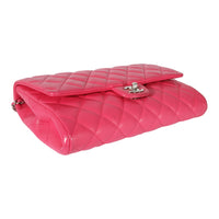 Chanel Pink Lambskin Classic Flap Clutch With Chain