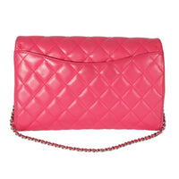 Chanel Pink Lambskin Classic Flap Clutch With Chain