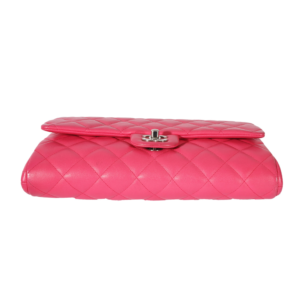 Chanel Pink Lambskin Classic Flap Clutch With Chain