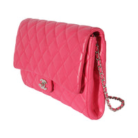 Chanel Pink Lambskin Classic Flap Clutch With Chain