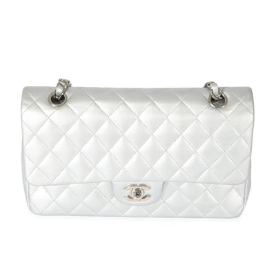 Chanel Silver Metallic Medium Classic Flap Bag