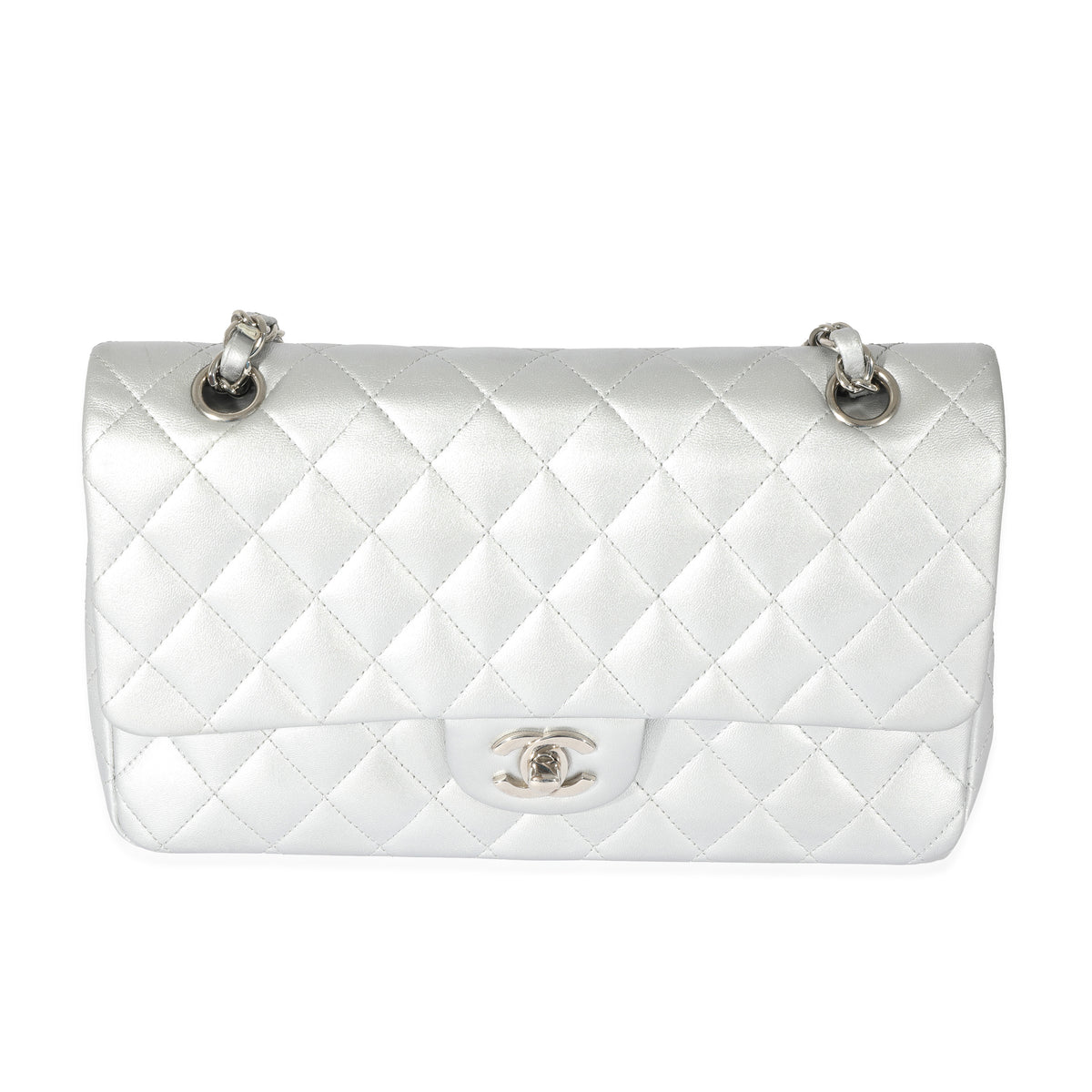 Chanel Silver Metallic Medium Classic Flap Bag, myGemma
