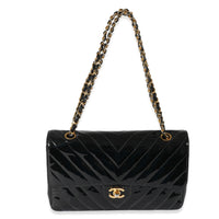 Chanel Vintage Black Patent Chevron Medium Flap Bag