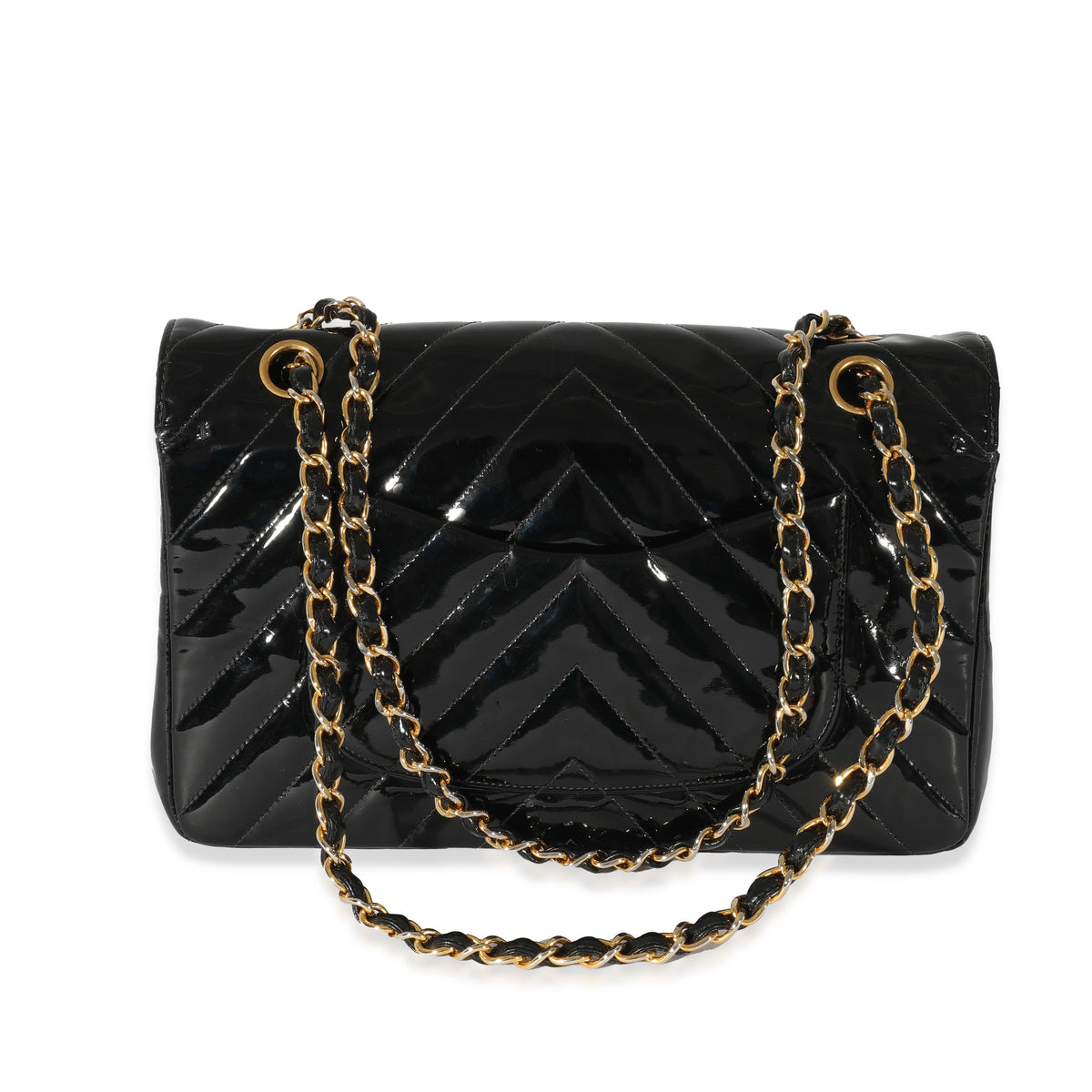 Chanel Vintage Black Patent Chevron Medium Flap Bag