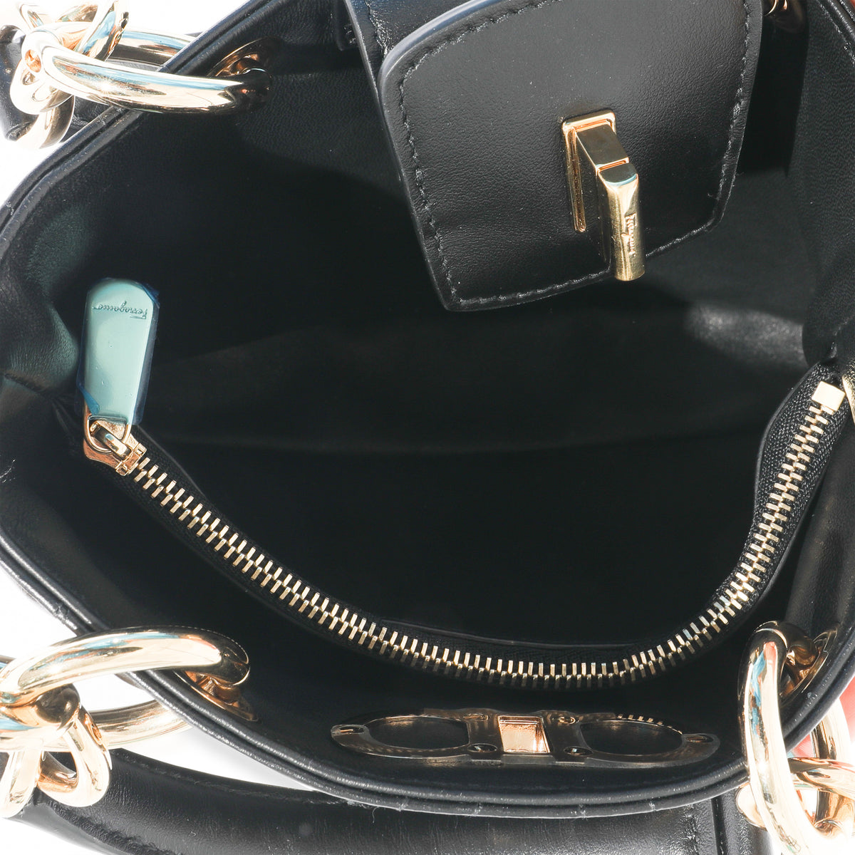 Salvatore Ferragamo Black Leather Gancini Mini Chain Tote