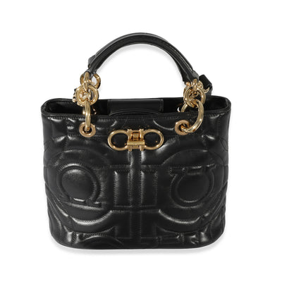 Salvatore Ferragamo Black Leather Gancini Mini Chain Tote