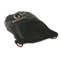 Gucci Black Leather Logo Drawstring Backpack