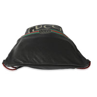 Gucci Black Leather Logo Drawstring Backpack