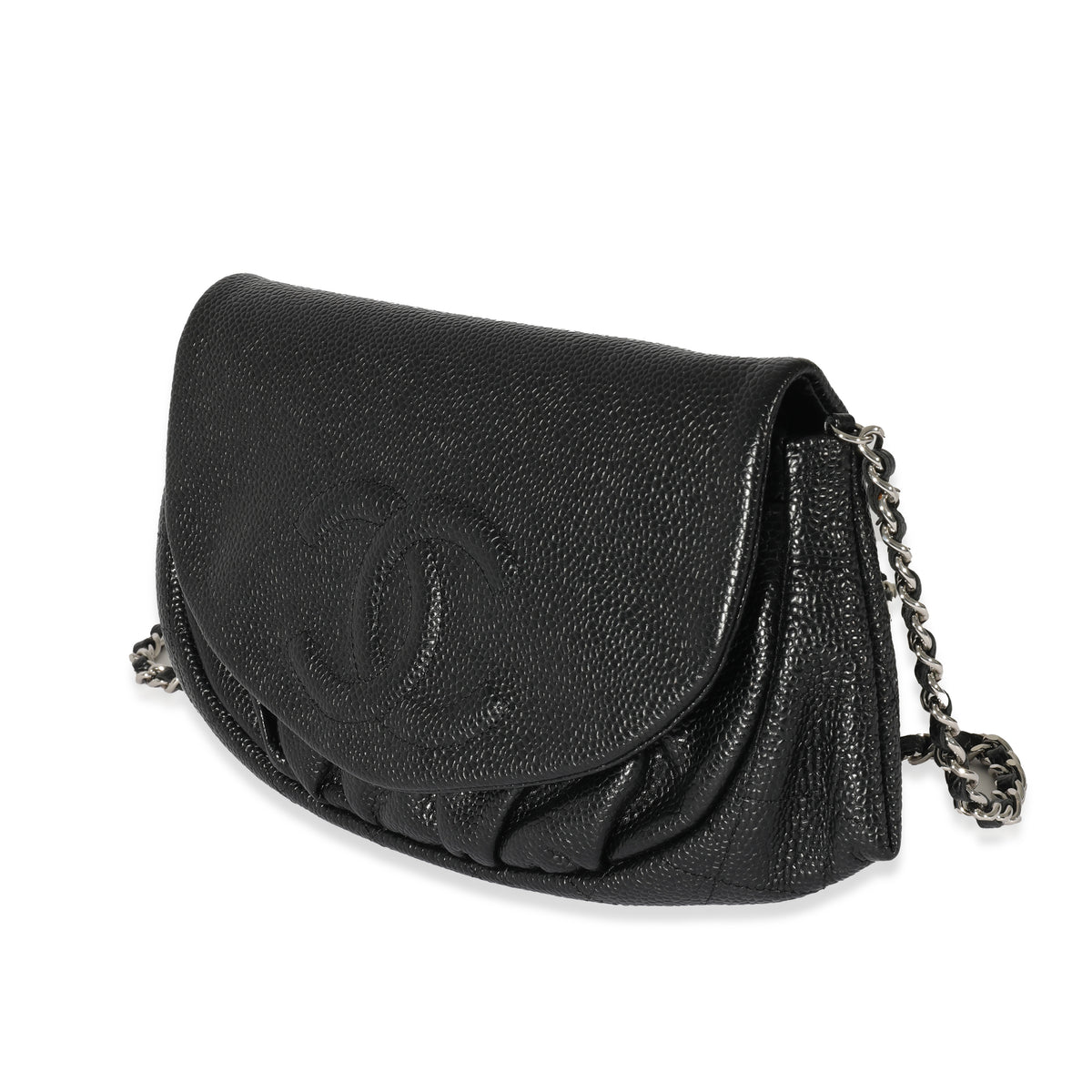 Chanel Black Caviar Half Moon Wallet On Chain