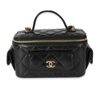 Chanel 22K Black Leather Vanity With Chain