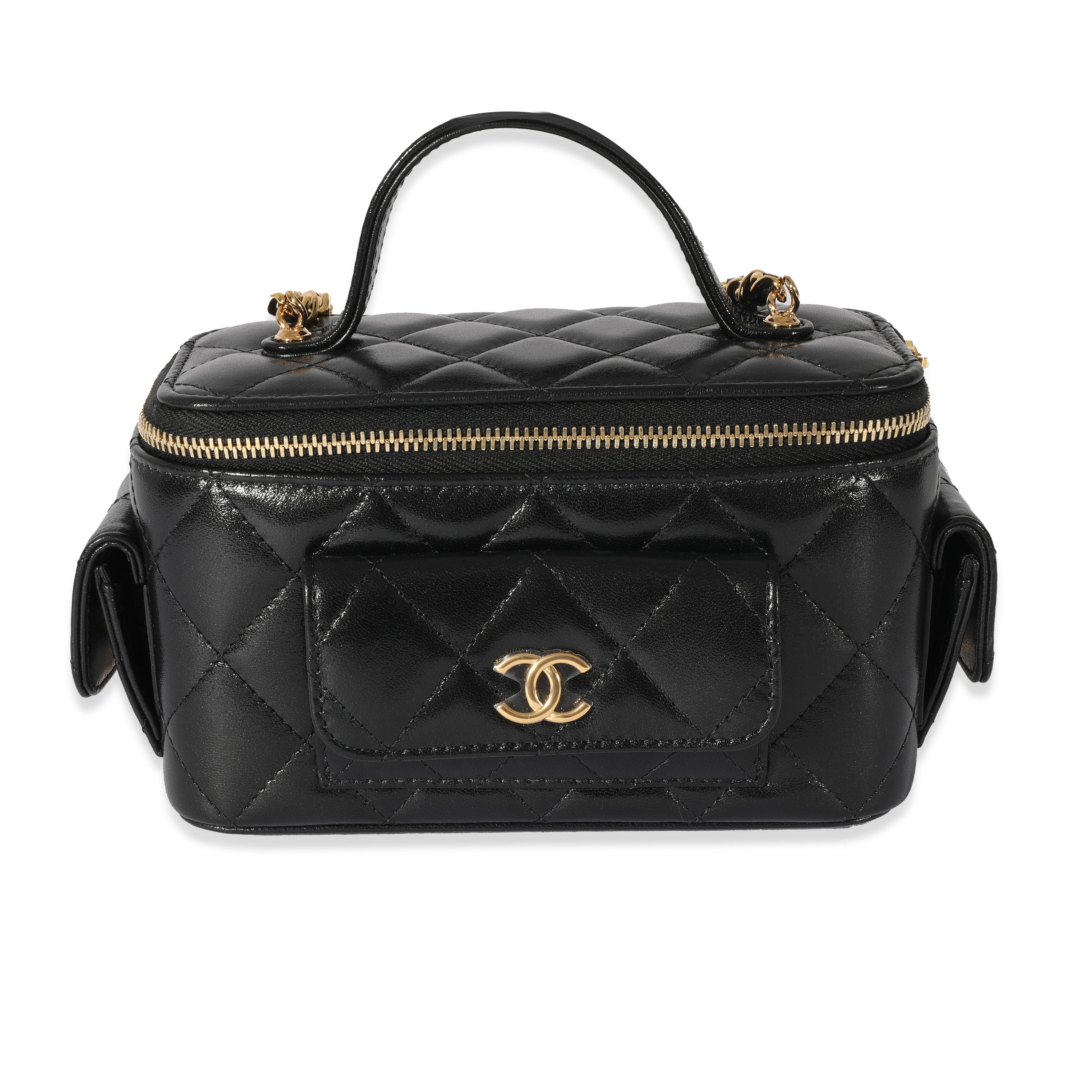 CHANEL black quilted Caviar leather 2022 22B VANITY PHONE HOLDER W CHAIN Bag  at 1stDibs