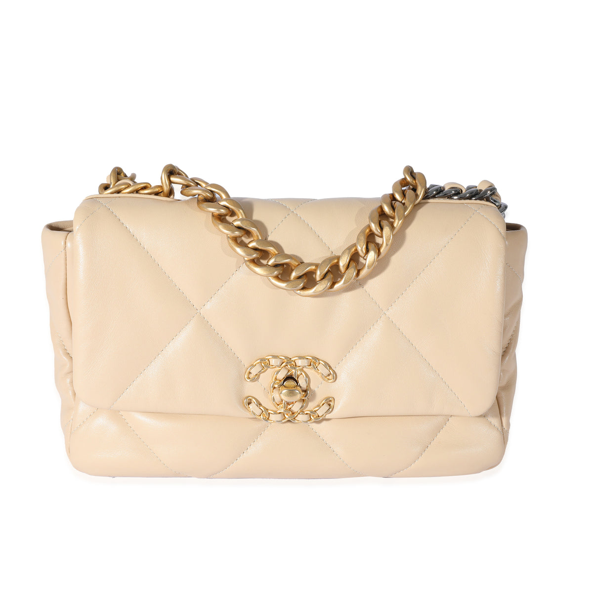 Chanel Beige Quilted Lambskin Medium Chanel 19 Flap Bag