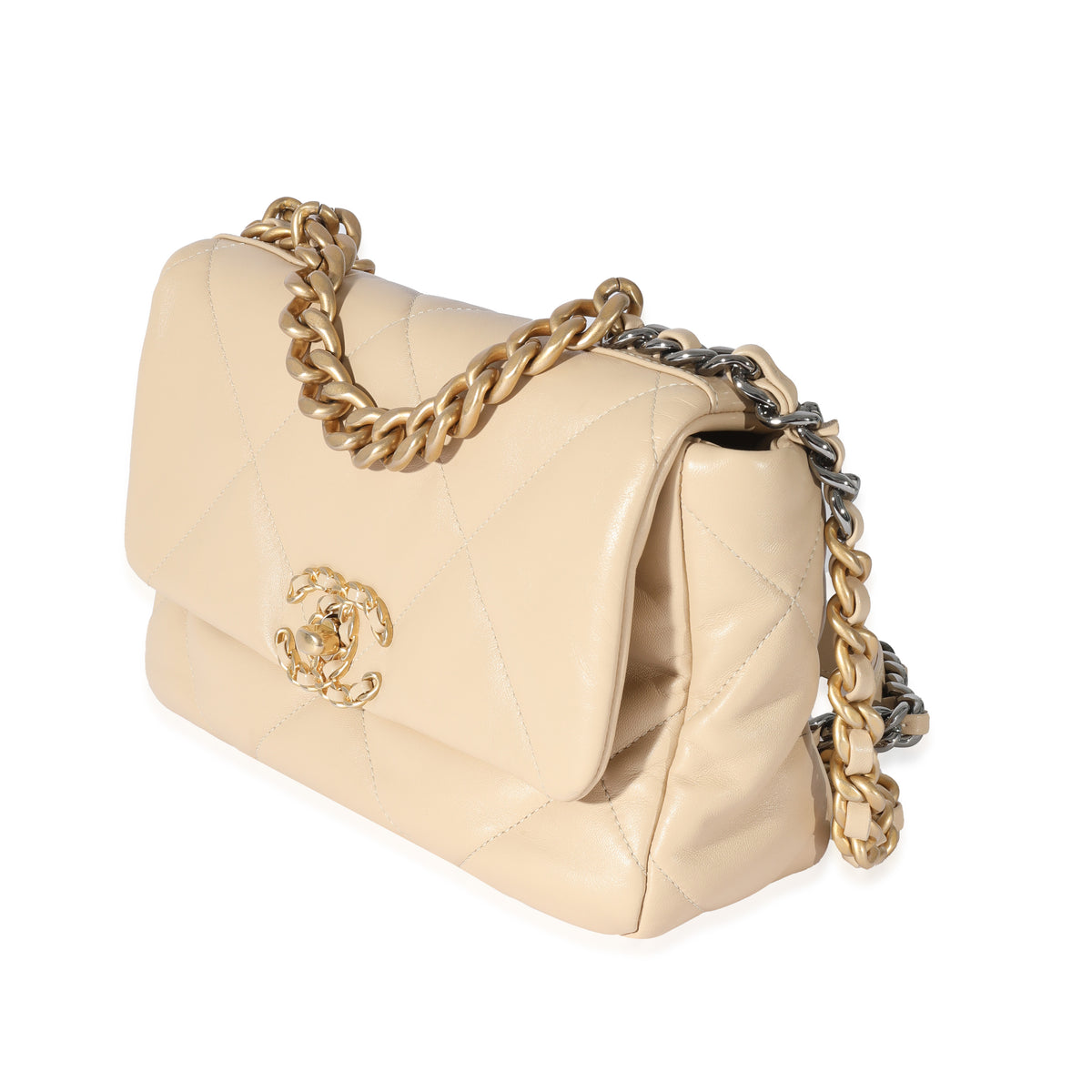 Chanel Beige Quilted Lambskin Medium Chanel 19 Flap Bag