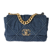 Chanel Blue Quilted Denim Medium Chanel 19 Flap Bag