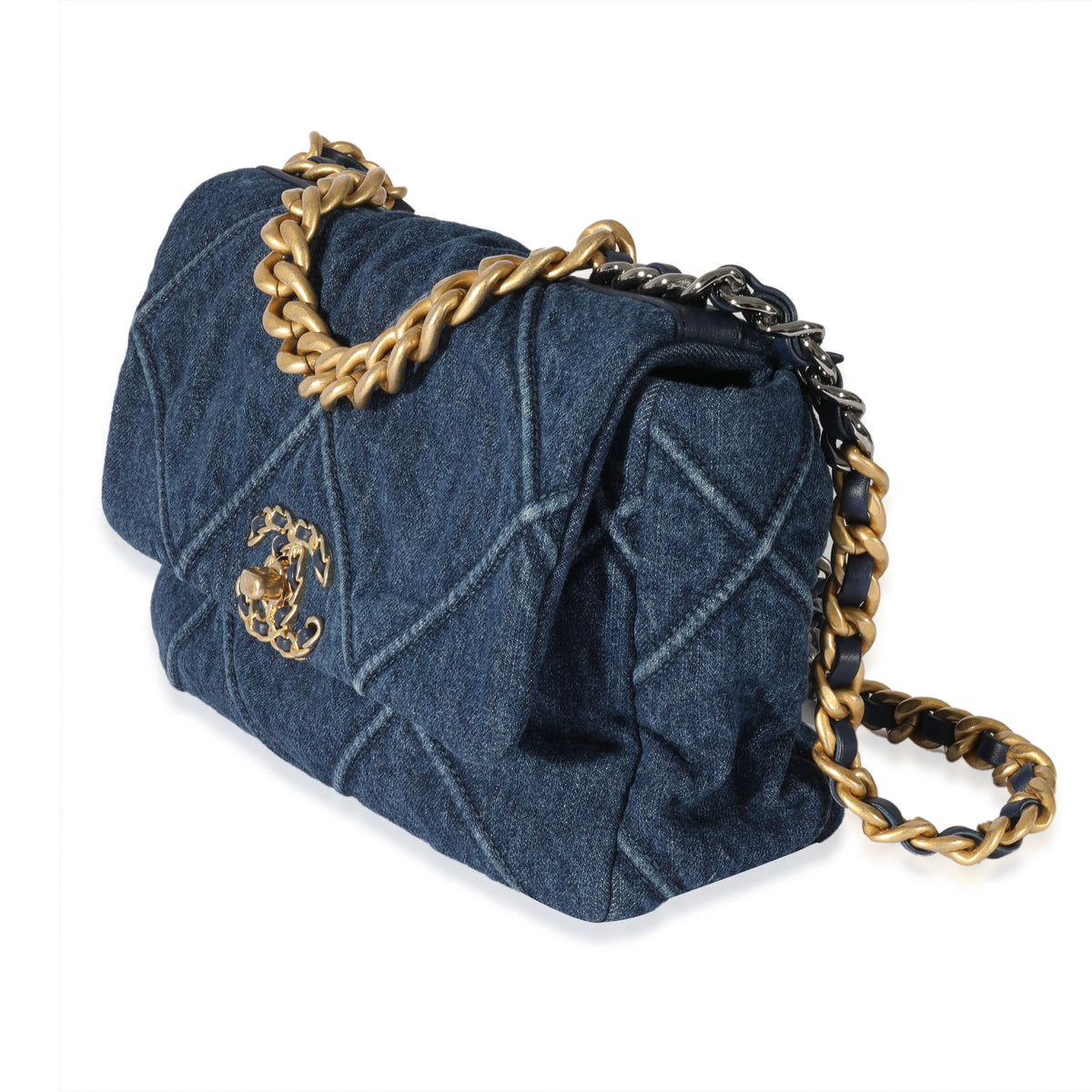 CHANEL Denim Quilted Medium Chanel 19 Flap Blue 1275660