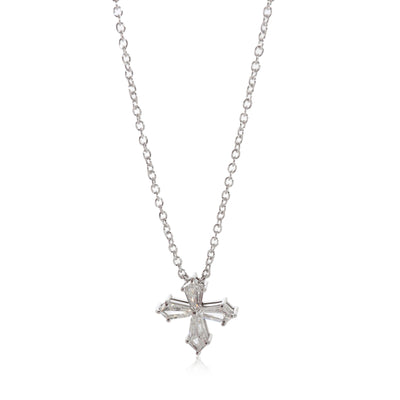Sabbadini Diamond Cross Small Pendant Necklace in 18K White Gold 0.80 CTW