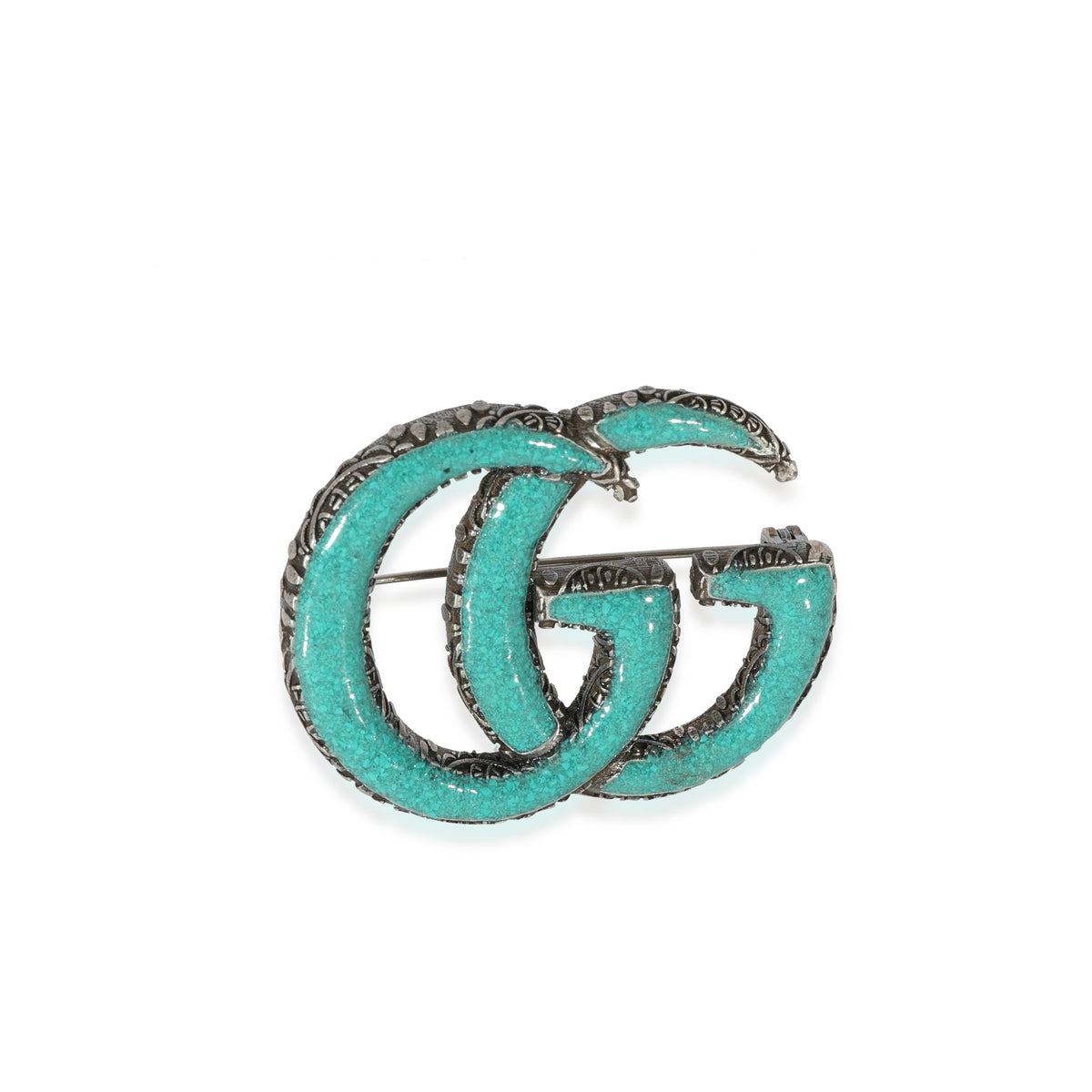 Gucci GG Interlocking Turquoise Enamel Brooch