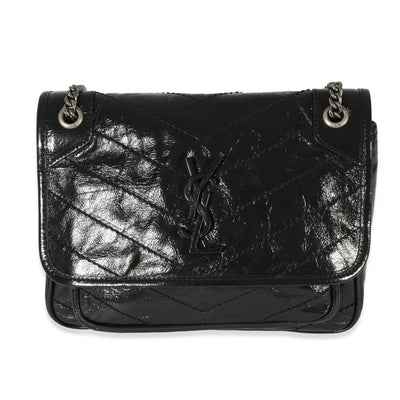 Saint Laurent Black Matelassé Crinkled Calfskin Baby Niki Bag