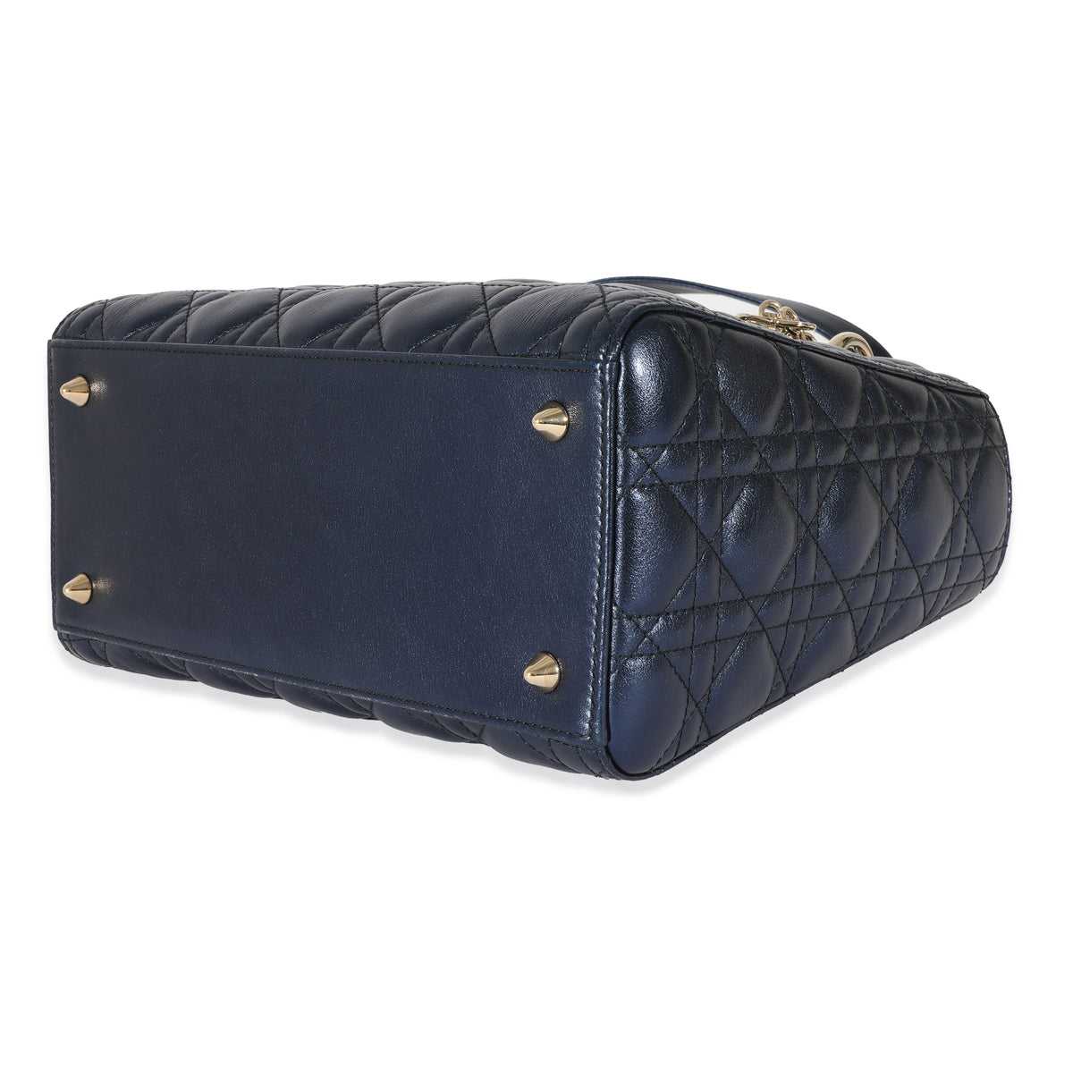 Dior Metallic Blue Cannage Quilted Lambskin Medium Lady Dior Bag