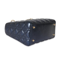 Dior Metallic Blue Cannage Quilted Lambskin Medium Lady Dior Bag