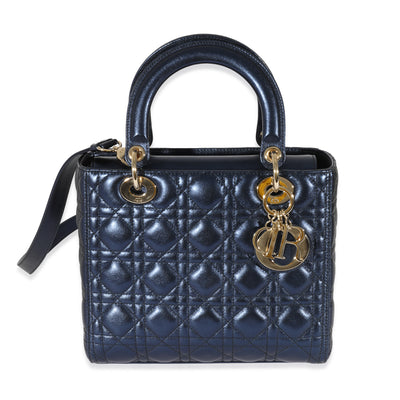 Dior Metallic Blue Cannage Quilted Lambskin Medium Lady Dior Bag