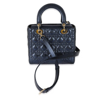 Dior Metallic Blue Cannage Quilted Lambskin Medium Lady Dior Bag