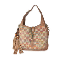 Gucci Brown Leather Multicolour Raffia Guccissima Medium New Jackie