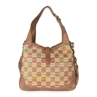 Gucci Brown Leather Multicolour Raffia Guccissima Medium New Jackie