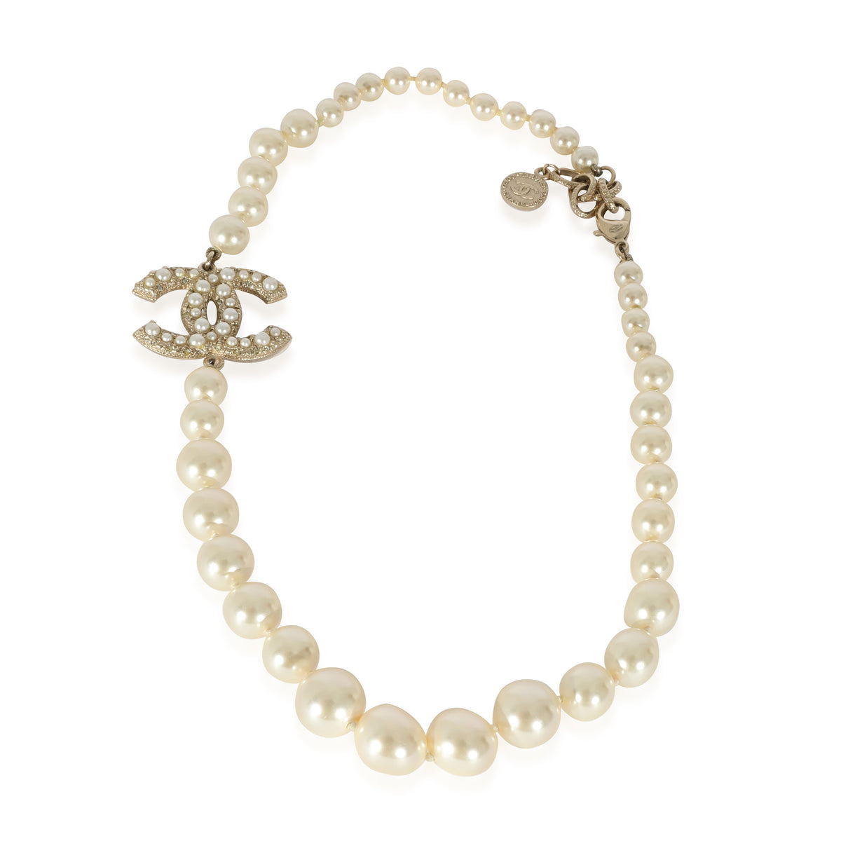 Pre-Owned CHANEL Chanel necklace metal fake pearl rhinestone silver white  coco mark pendant (Good) 