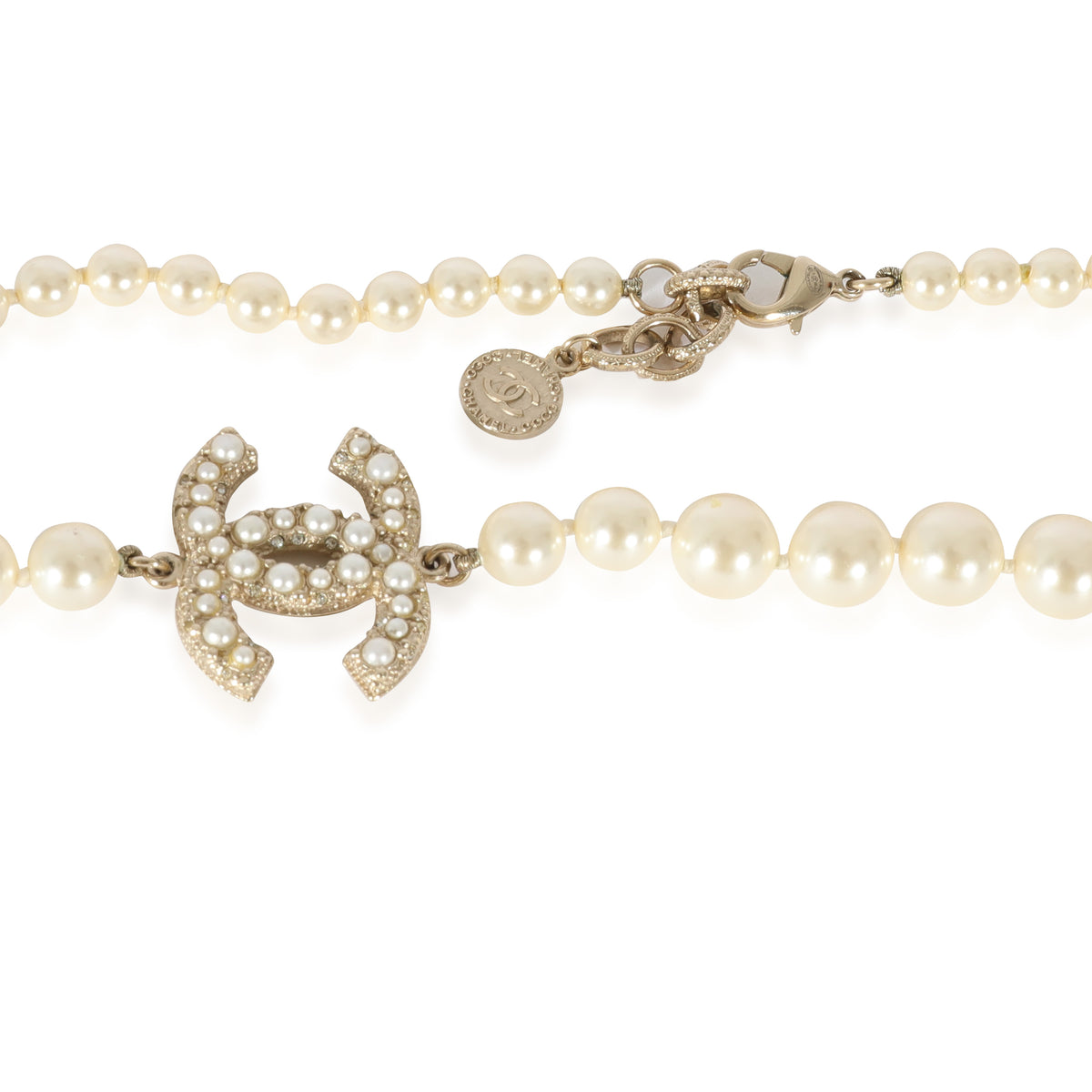 CHANEL Pearl CC 100th Anniversary Necklace Light Gold 1227170 | FASHIONPHILE