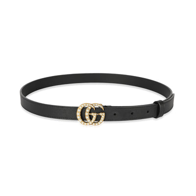 Gucci Double G Pearl Embellished Black Leather Belt