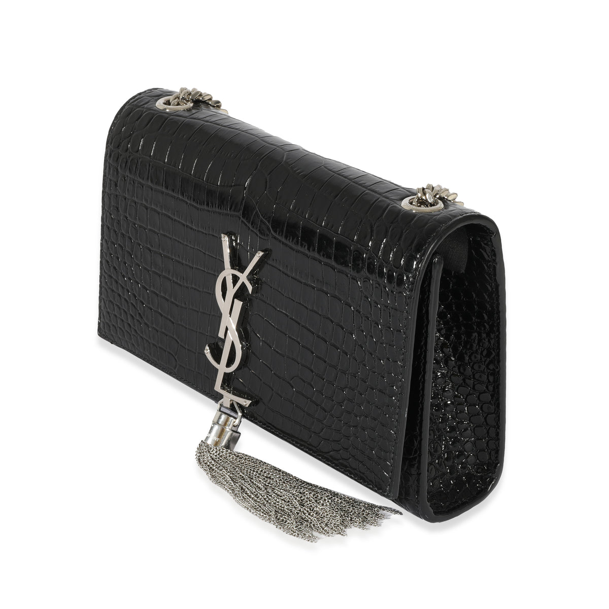 Saint Laurent Black Leather Embossed Small Kate Tassel