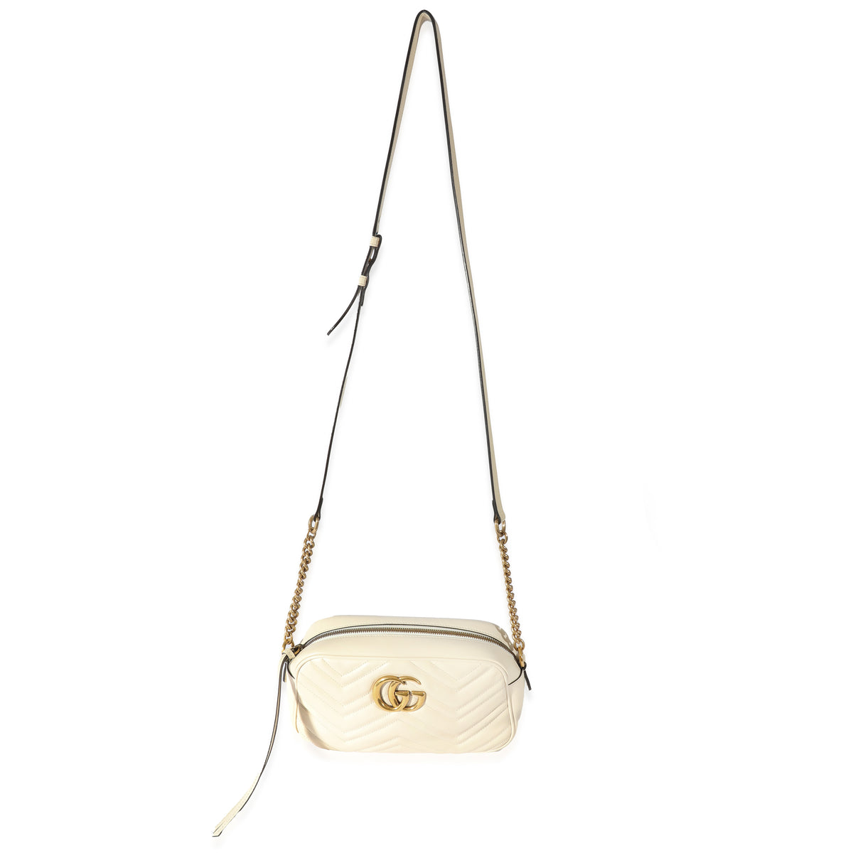 Gucci White Leather Small GG Marmont Shoulder Bag