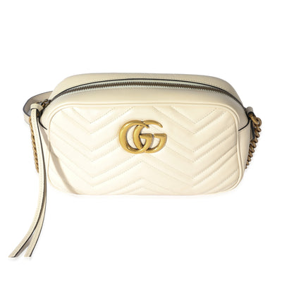 Gucci White Leather Small GG Marmont Shoulder Bag