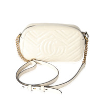 Gucci White Leather Small GG Marmont Shoulder Bag