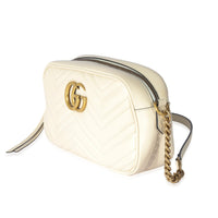 Gucci White Leather Small GG Marmont Shoulder Bag