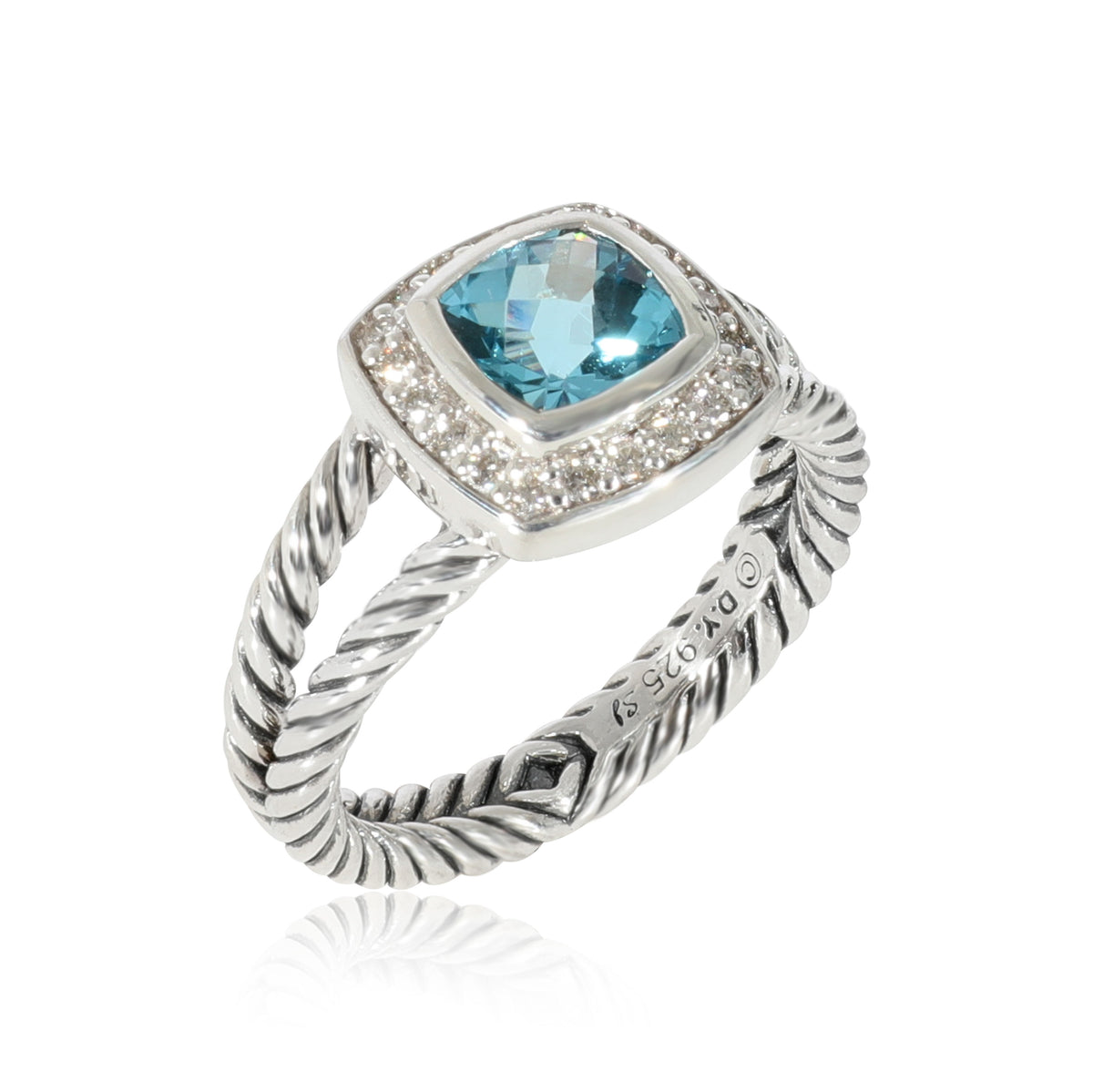 David Yurman Albion Blue Topaz Diamond Ring in  Sterling Silver  0.17 CTW