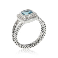 David Yurman Albion Blue Topaz Diamond Ring in  Sterling Silver  0.17 CTW