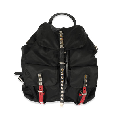 Prada Black Nylon Studded Vela Backpack