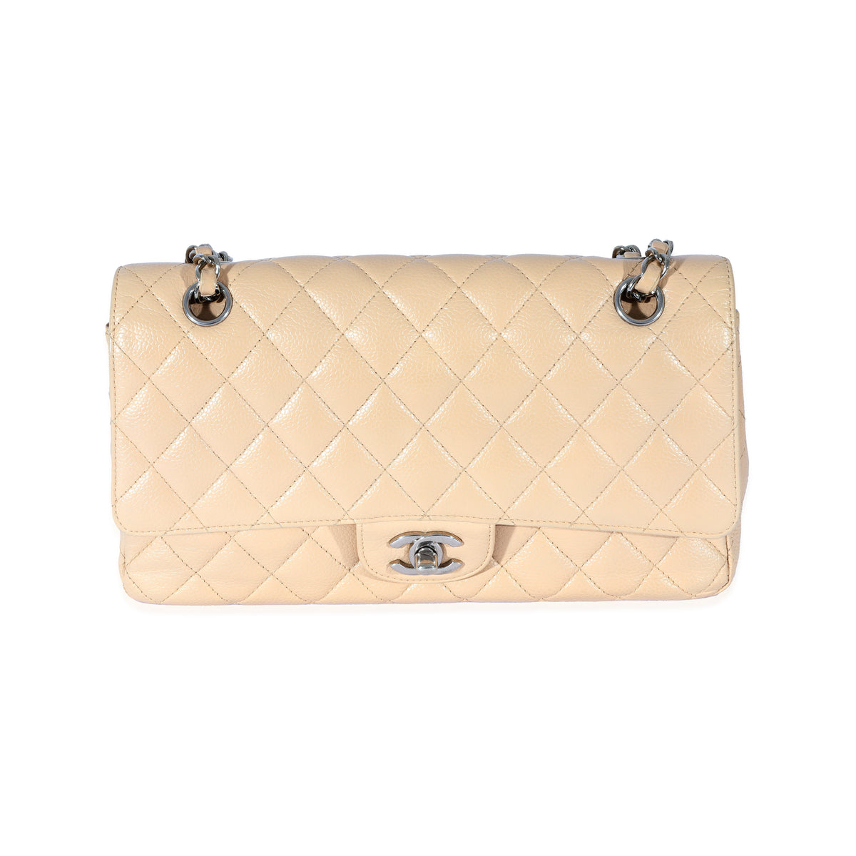 Chanel Beige Quilted Caviar Medium Classic Flap Bag