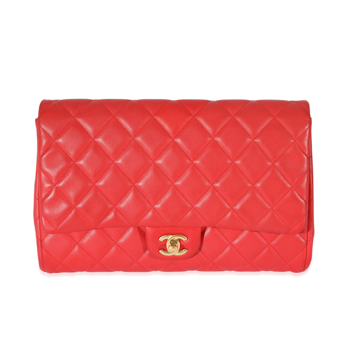 Chanel Red Quilted Lambskin Jumbo Chain Clutch