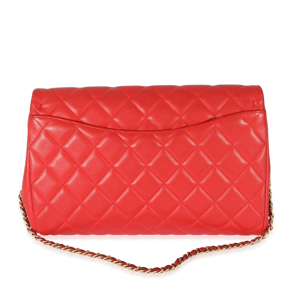 Chanel Red Quilted Lambskin Jumbo Chain Clutch