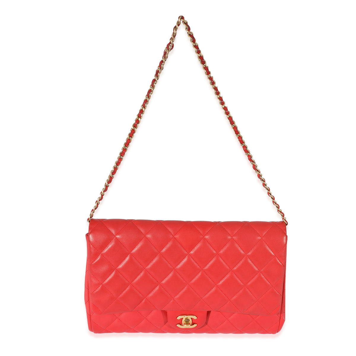 Chanel Red Quilted Lambskin Jumbo Chain Clutch, myGemma